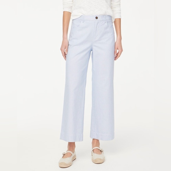 J. Crew Factory Striped high-rise wide-leg cropped pant Blue White Stripe SZ 25 - Picture 1 of 14